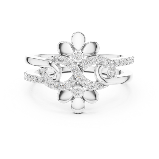 925 Silver Moissanite Double-Blossom Infinity Ring 14K Gold Plated