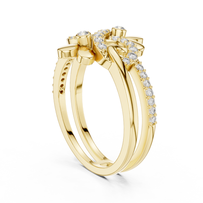 925 Silver Moissanite Double-Blossom Infinity Ring 14K Gold Plated