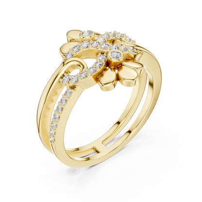 925 Silver Moissanite Double-Blossom Infinity Ring 14K Gold Plated