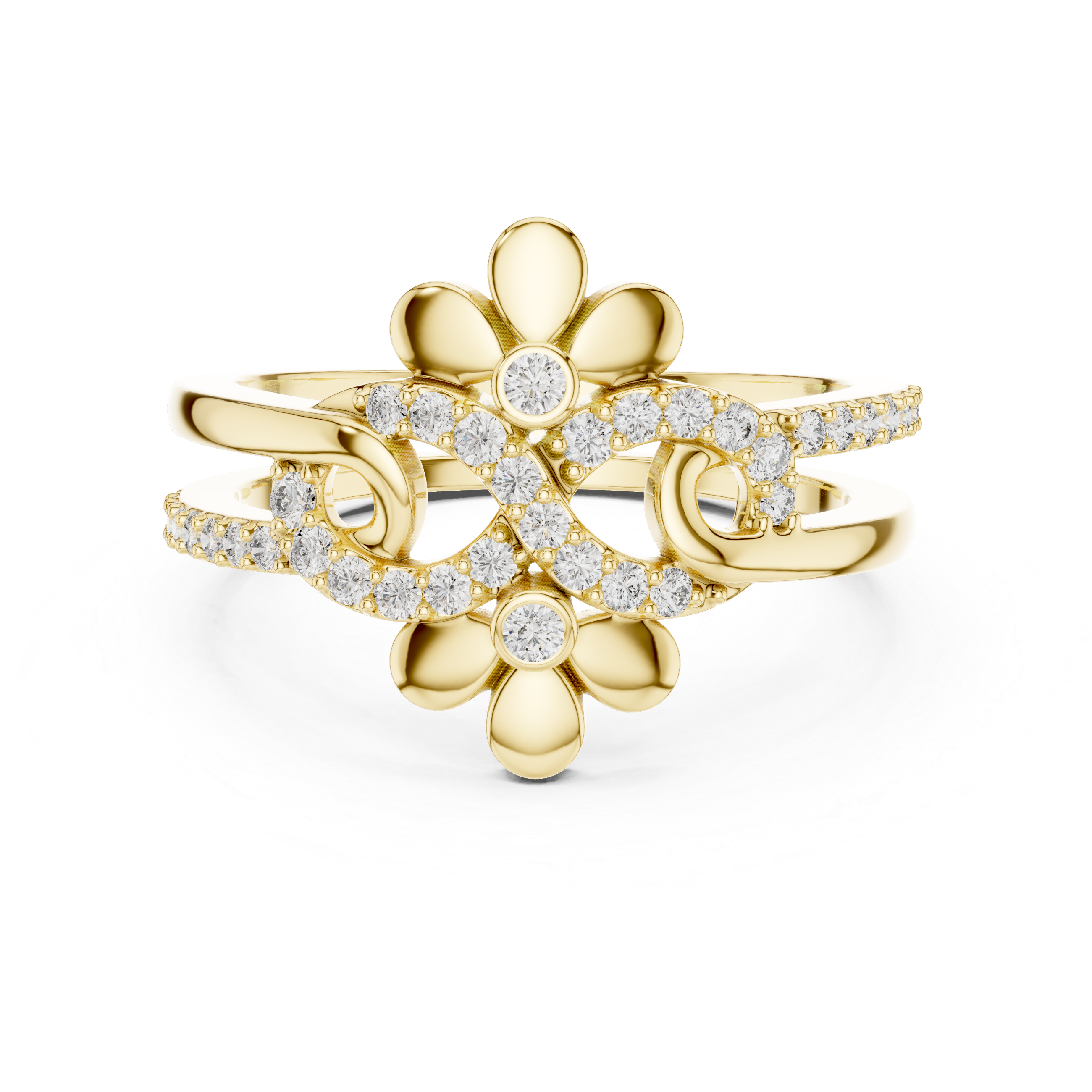 925 Silver Moissanite Double-Blossom Infinity Ring 14K Gold Plated