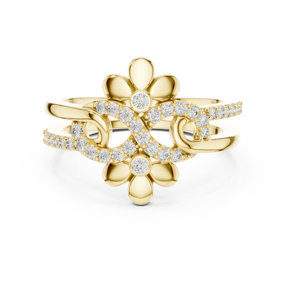 925 Silver Moissanite Double-Blossom Infinity Ring 14K Gold Plated
