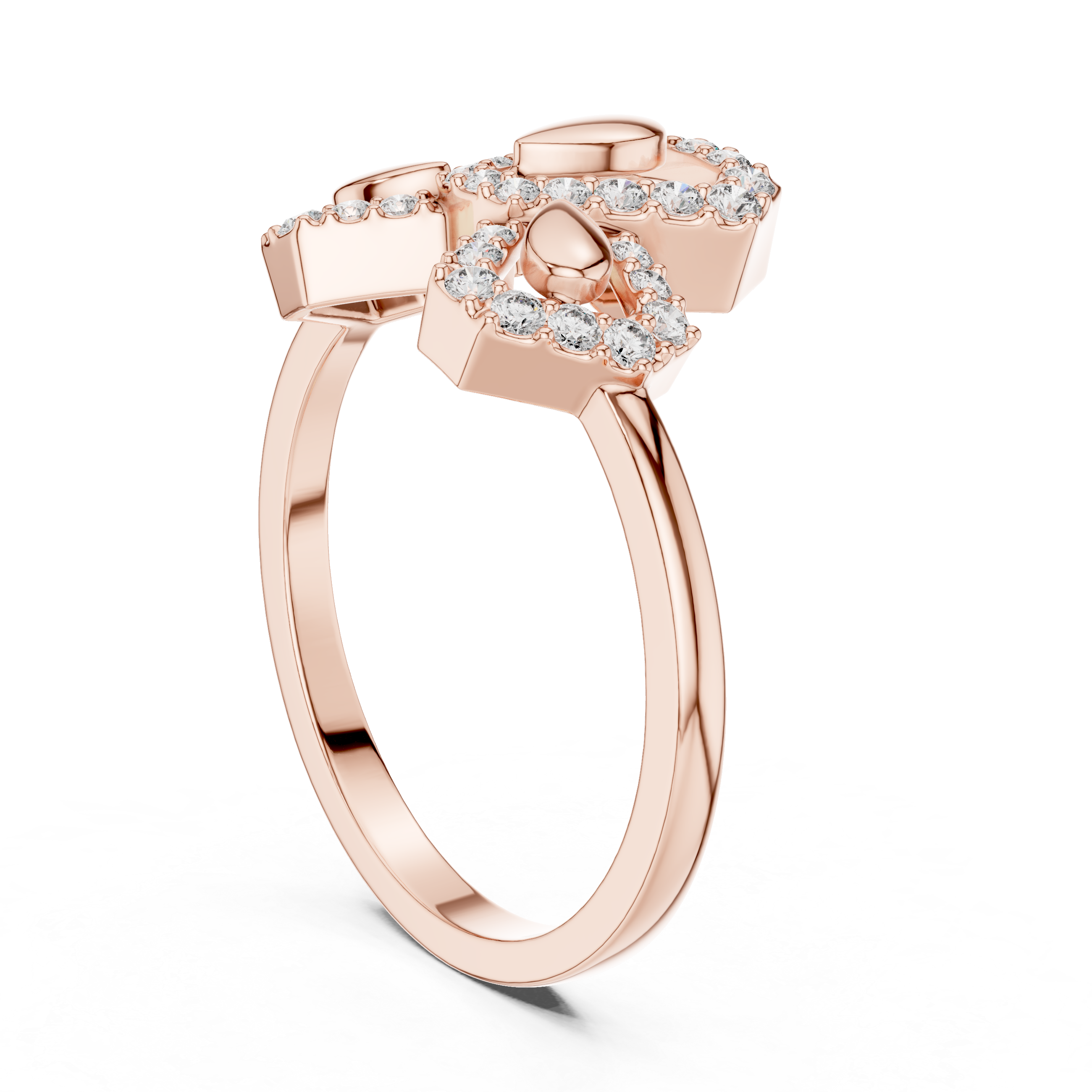 925 Silver Moissanite Geometric Abstract Trinity Cluster Ring 14K Gold Plated