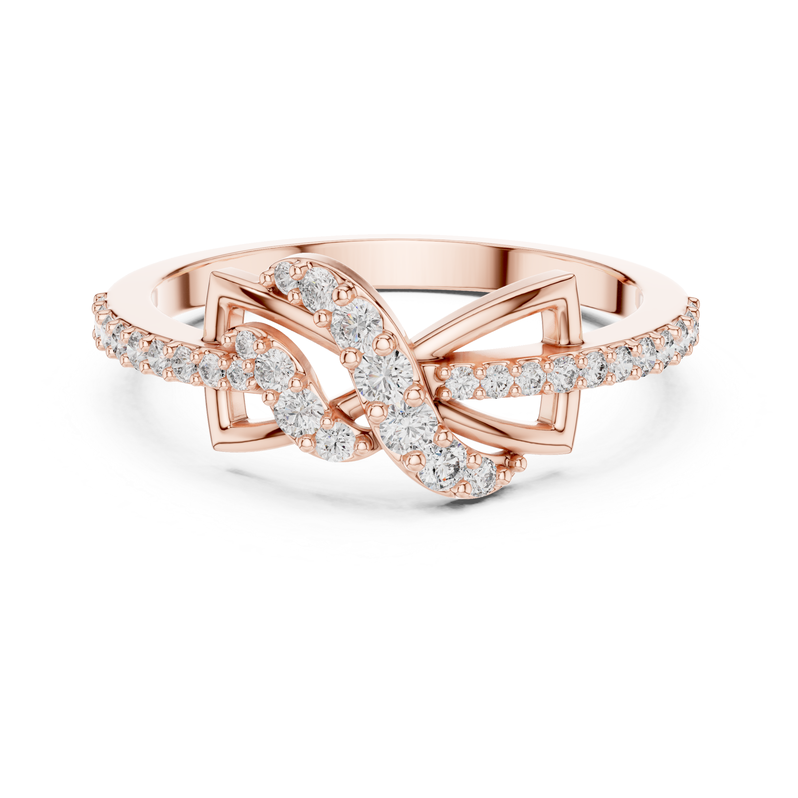 925 Silver Moissanite Geometric Crossover Swirl Ring 14K Gold Plated