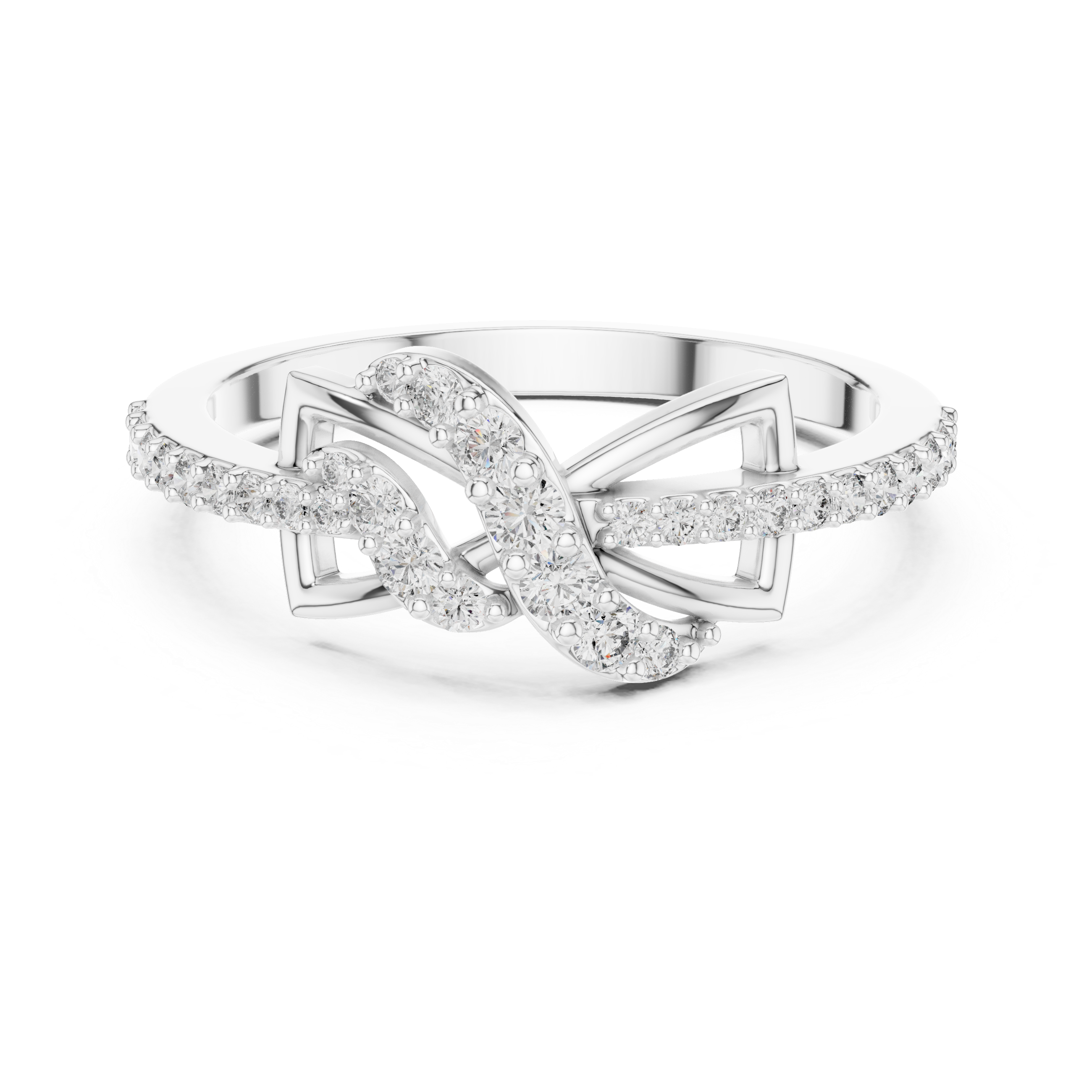 925 Silver Moissanite Geometric Crossover Swirl Ring 14K Gold Plated