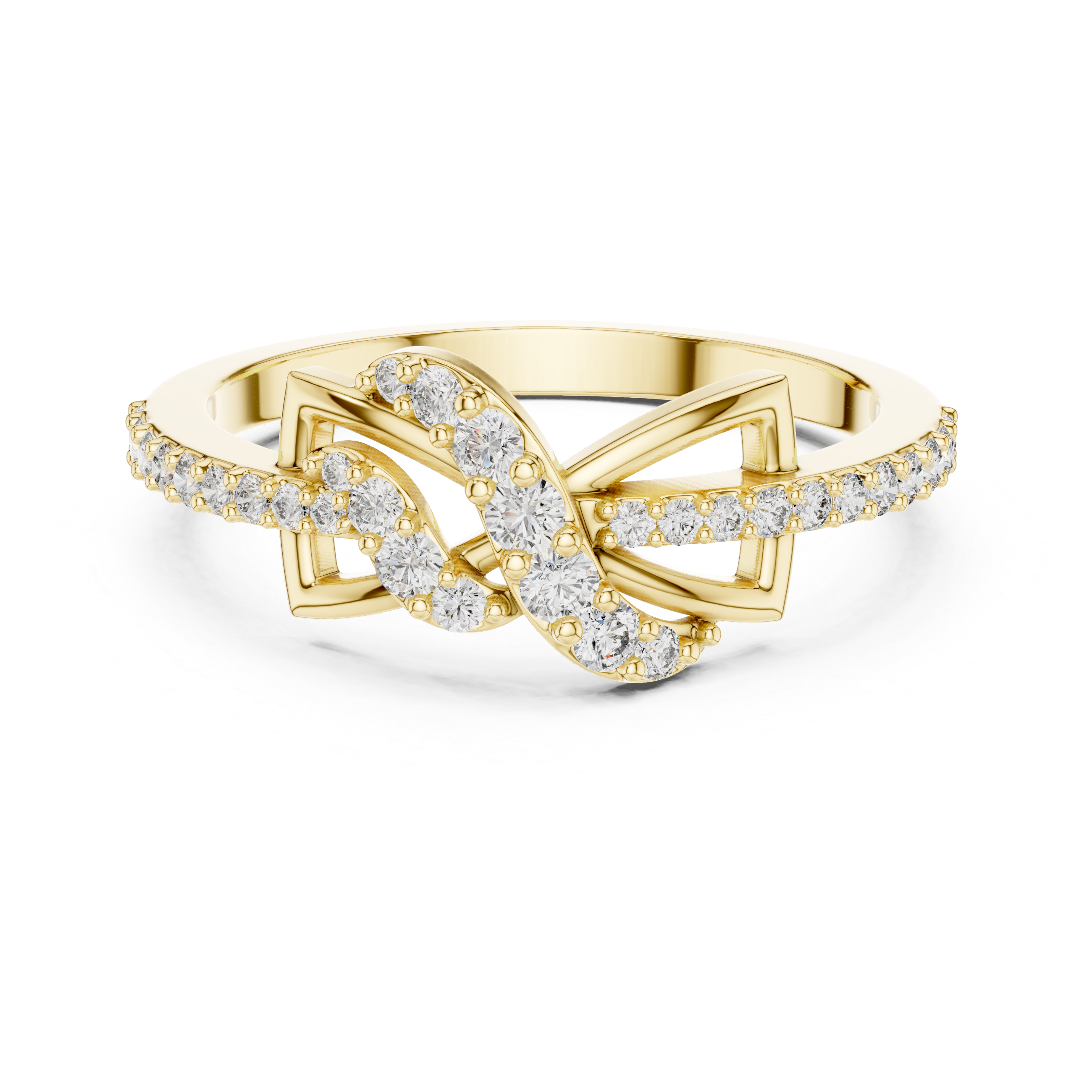 925 Silver Moissanite Geometric Crossover Swirl Ring 14K Gold Plated