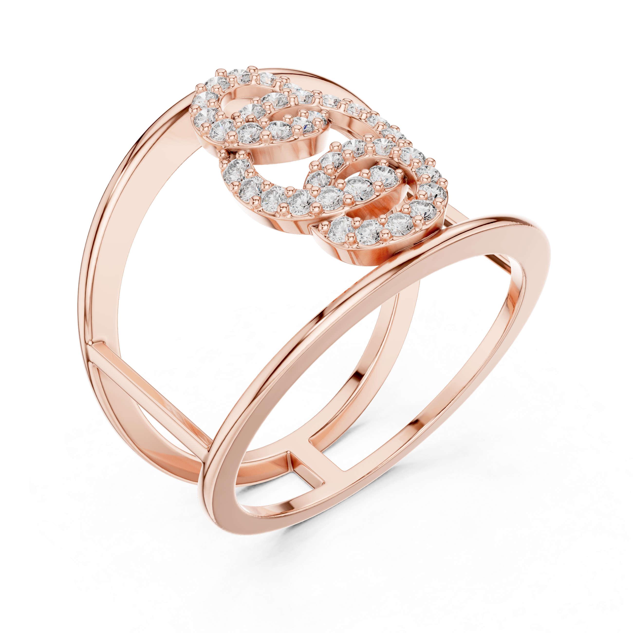 925 Silver Moissanite Contemporary Interlocking Open-Cuff Statement Ring 14K Gold Plated