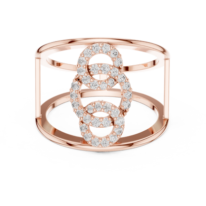 925 Silver Moissanite Contemporary Interlocking Open-Cuff Statement Ring 14K Gold Plated