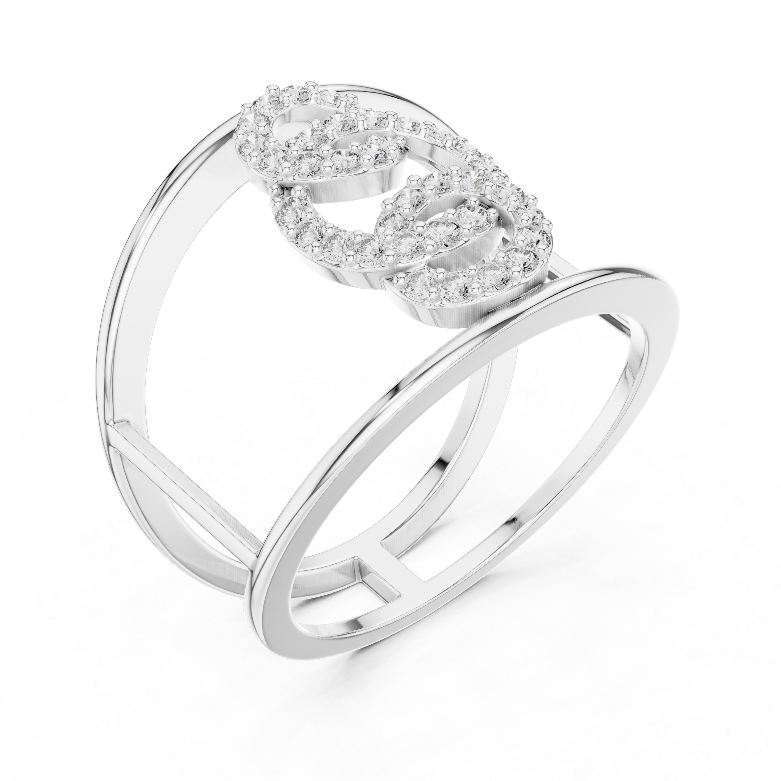 925 Silver Moissanite Contemporary Interlocking Open-Cuff Statement Ring 14K Gold Plated