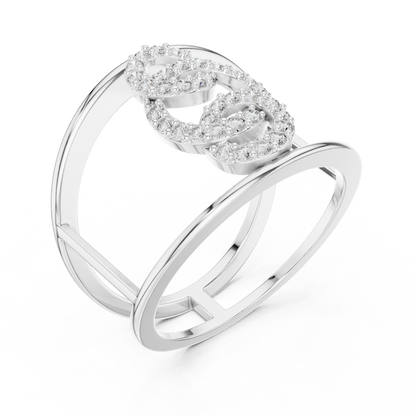 925 Silver Moissanite Contemporary Interlocking Open-Cuff Statement Ring 14K Gold Plated