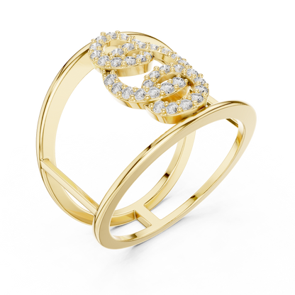 925 Silver Moissanite Contemporary Interlocking Open-Cuff Statement Ring 14K Gold Plated