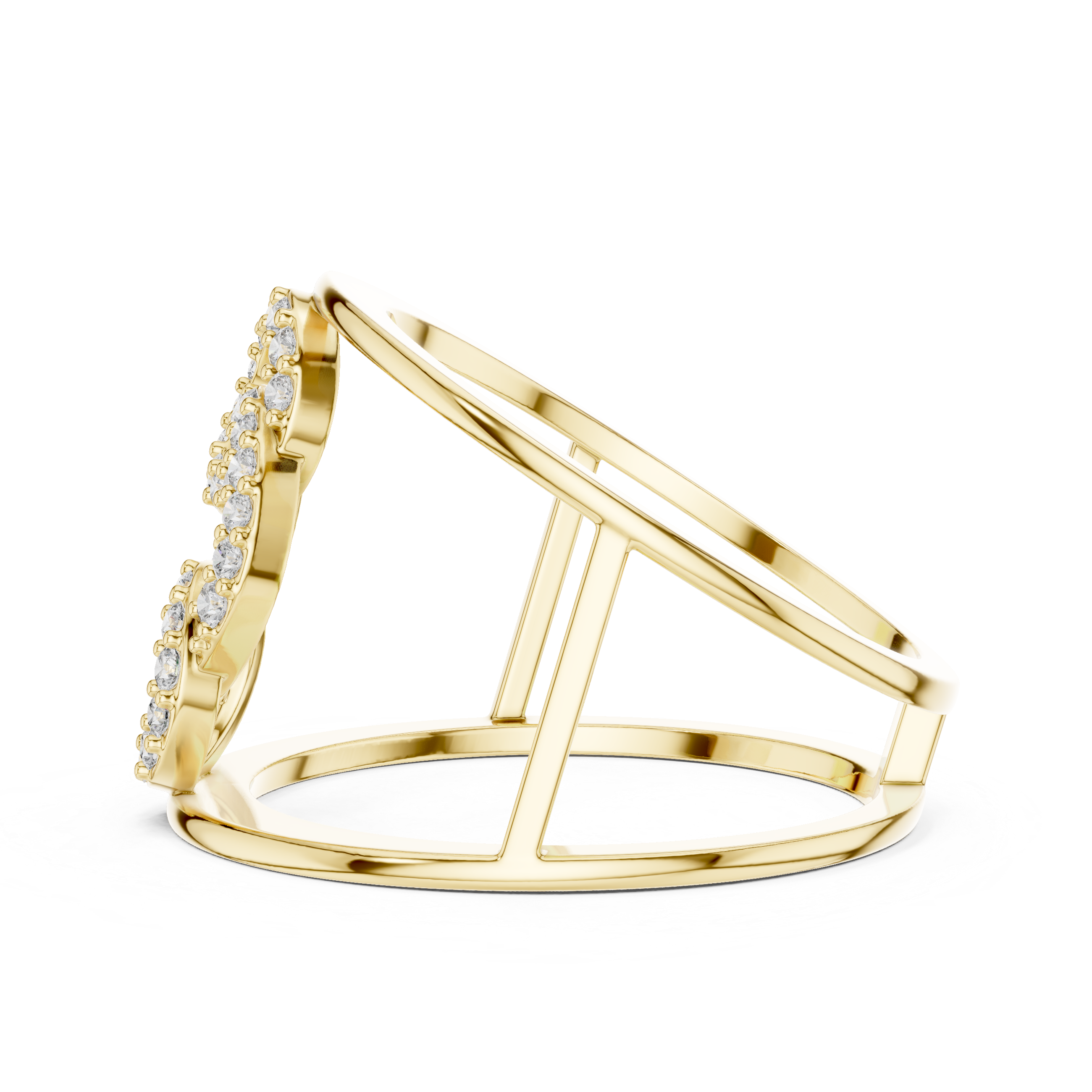 925 Silver Moissanite Contemporary Interlocking Open-Cuff Statement Ring 14K Gold Plated