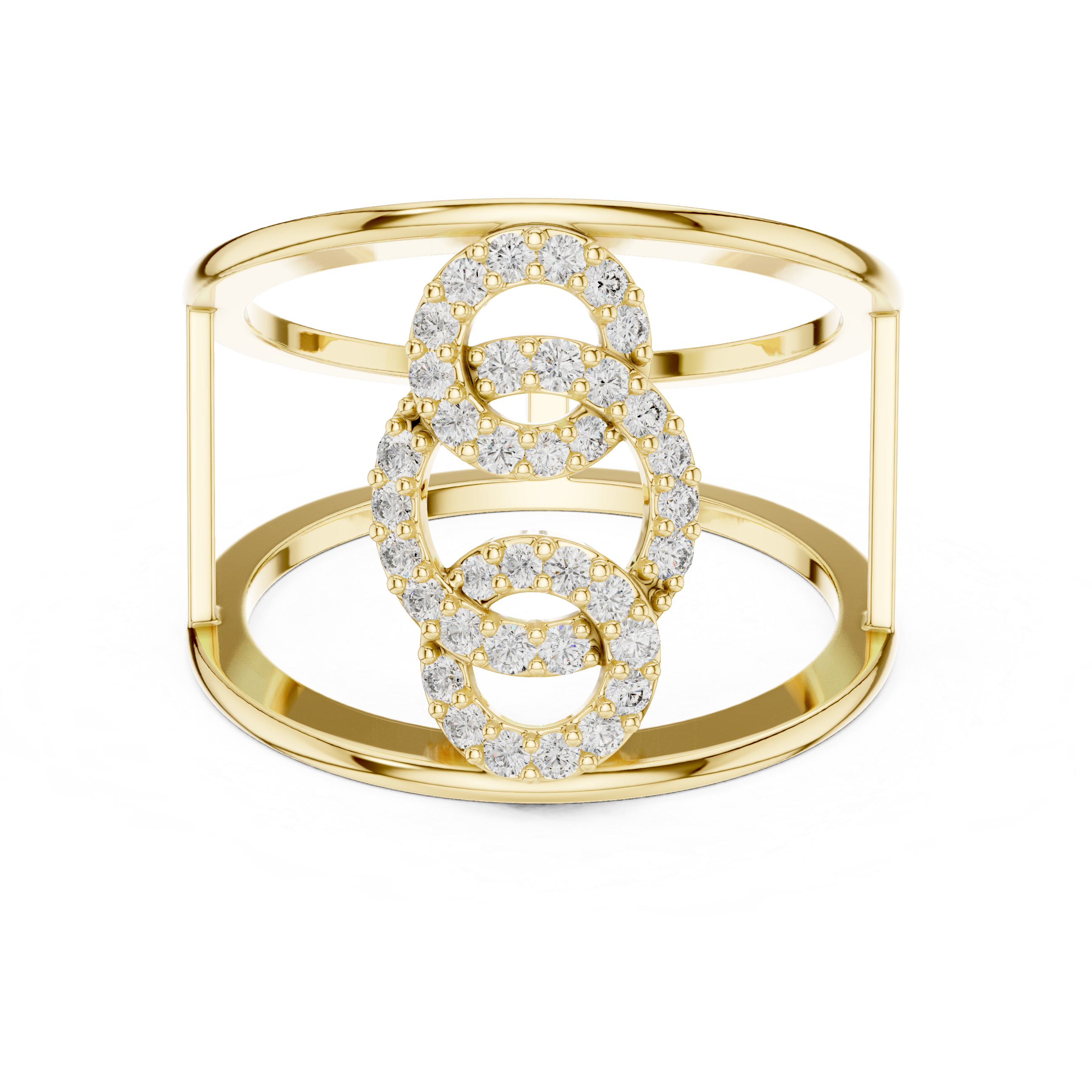 925 Silver Moissanite Contemporary Interlocking Open-Cuff Statement Ring 14K Gold Plated