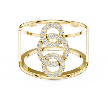 925 Silver Moissanite Contemporary Interlocking Open-Cuff Statement Ring 14K Gold Plated