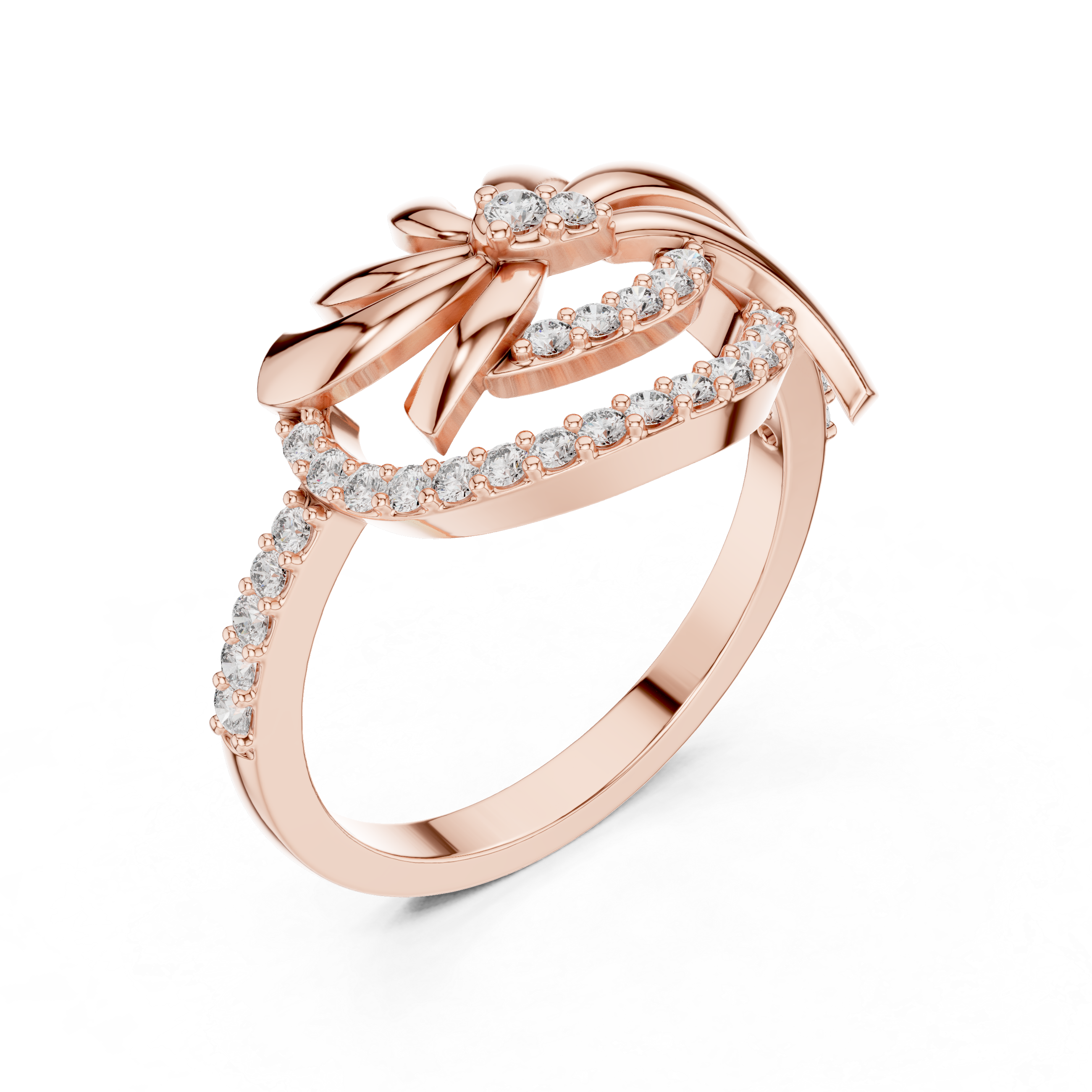 925 Silver Moissanite Inspired Pinwheel Swirl Cocktail Ring 14K Gold Plated