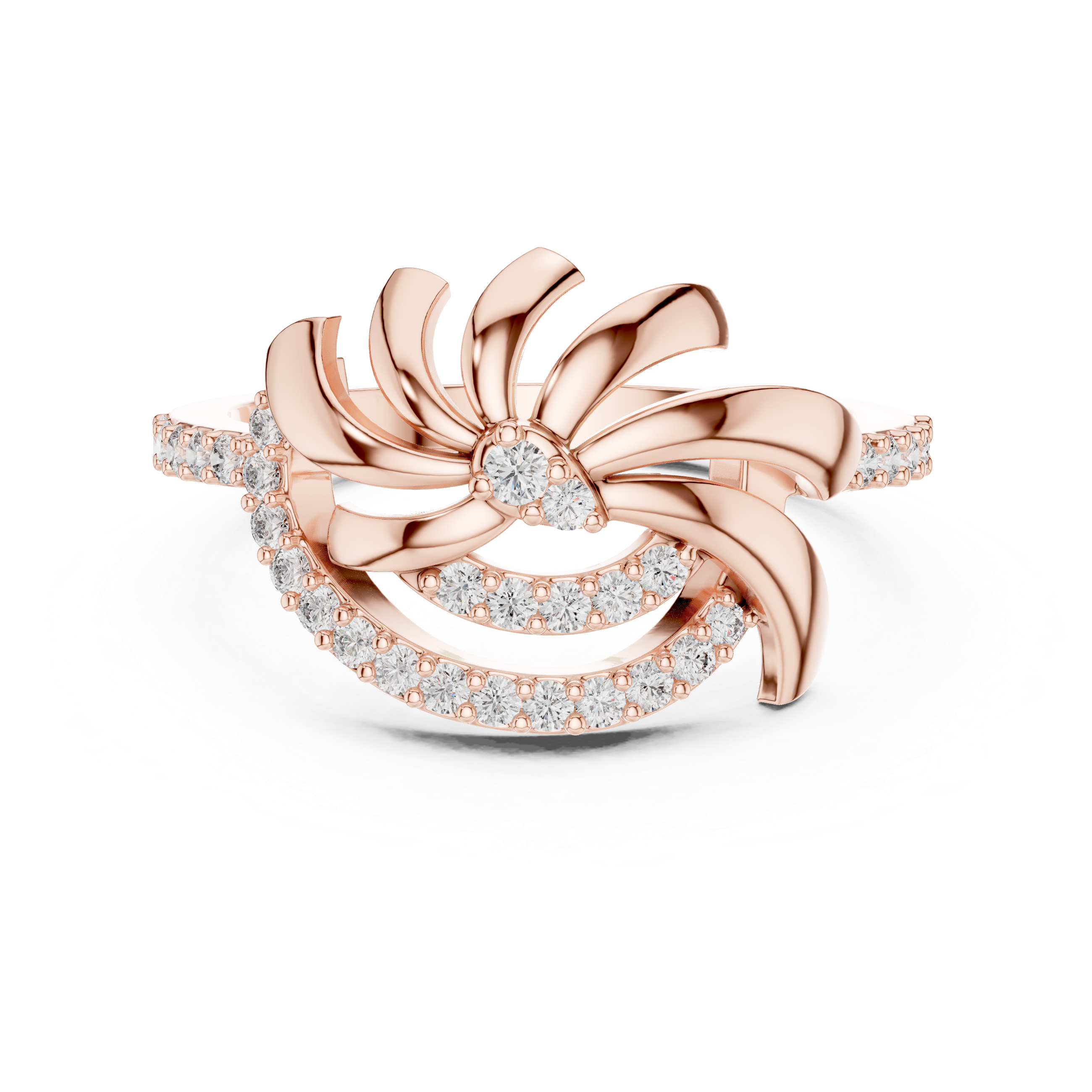 925 Silver Moissanite Inspired Pinwheel Swirl Cocktail Ring 14K Gold Plated