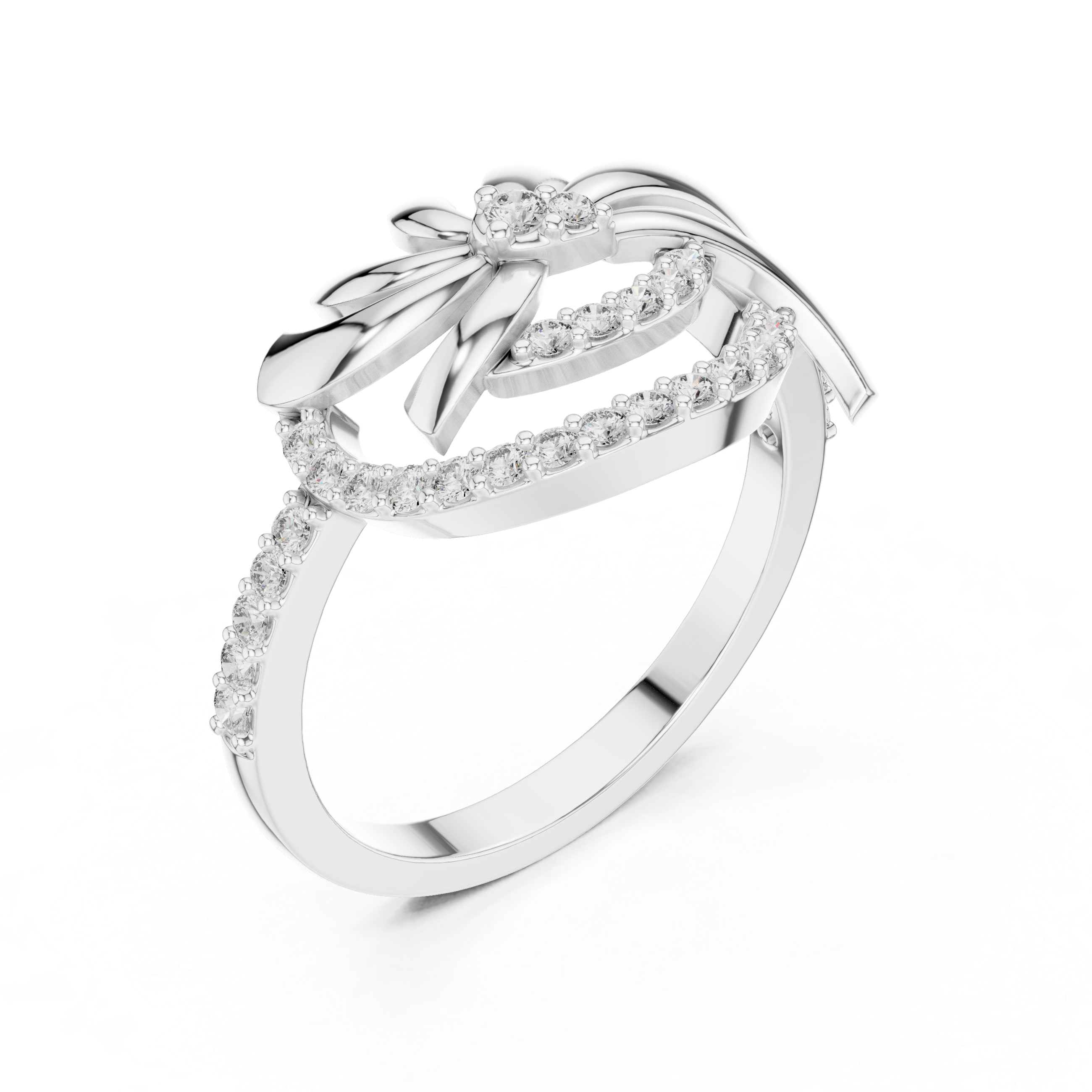 925 Silver Moissanite Inspired Pinwheel Swirl Cocktail Ring 14K Gold Plated