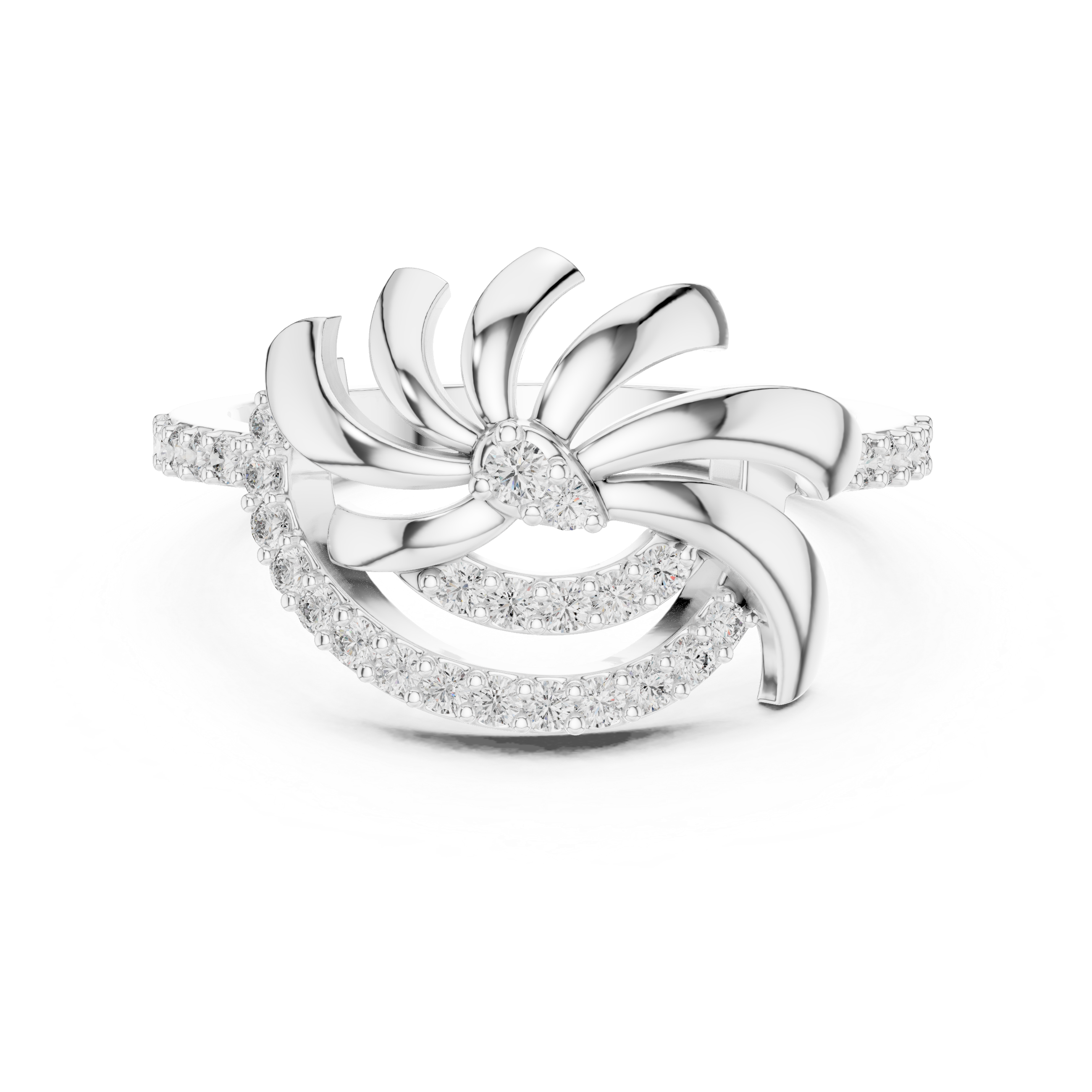925 Silver Moissanite Inspired Pinwheel Swirl Cocktail Ring 14K Gold Plated