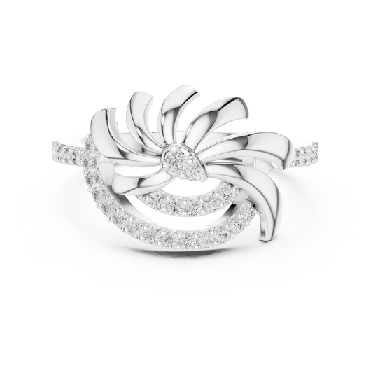 925 Silver Moissanite Inspired Pinwheel Swirl Cocktail Ring 14K Gold Plated