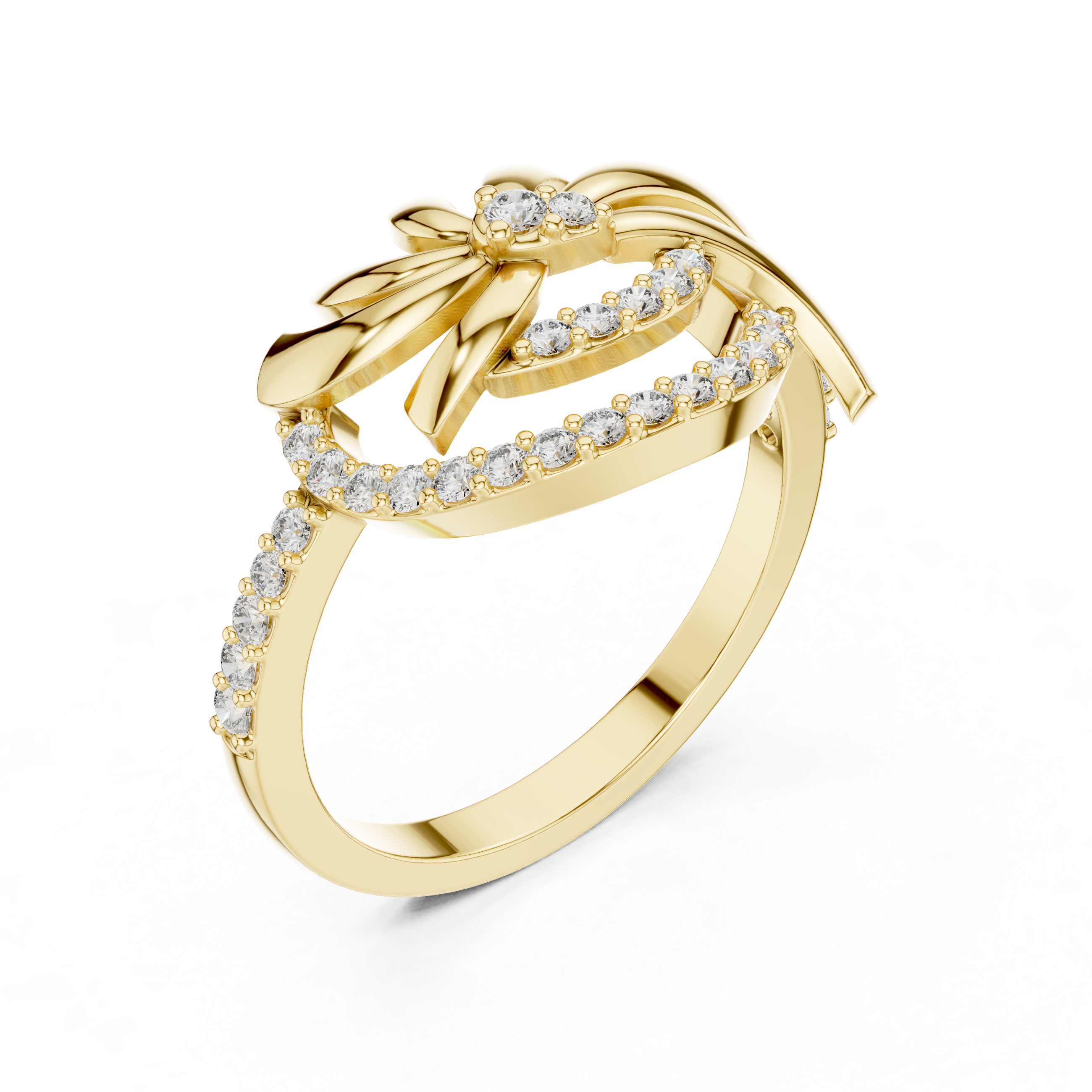 925 Silver Moissanite Inspired Pinwheel Swirl Cocktail Ring 14K Gold Plated
