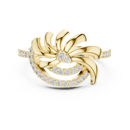 925 Silver Moissanite Inspired Pinwheel Swirl Cocktail Ring 14K Gold Plated