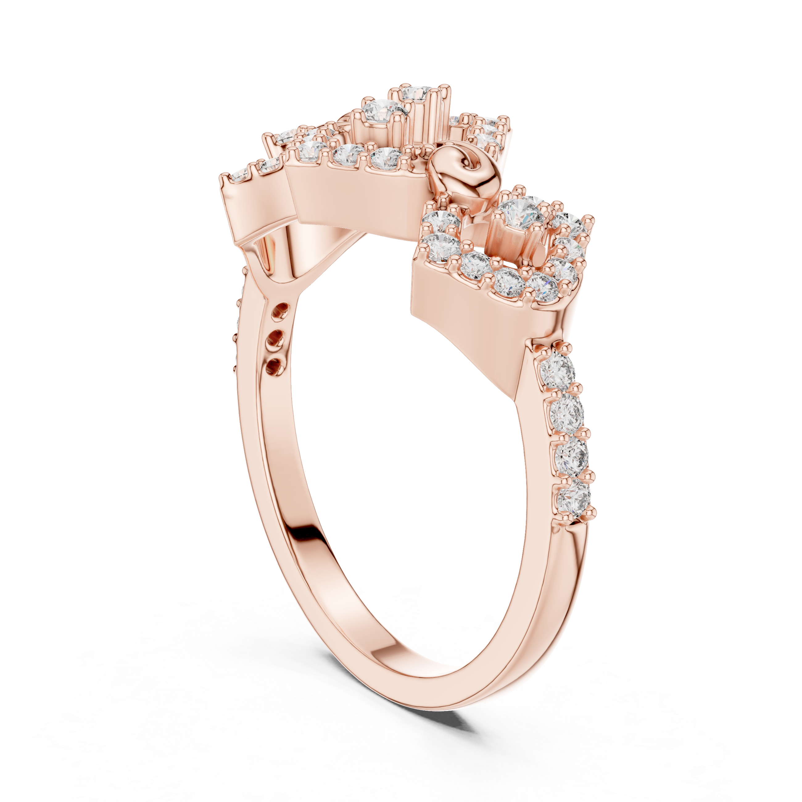 925 Silver Moissanite Art Deco-Inspired Geometric Chevron Tiara Ring 14K Gold Plated