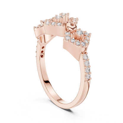 925 Silver Moissanite Art Deco-Inspired Geometric Chevron Tiara Ring 14K Gold Plated