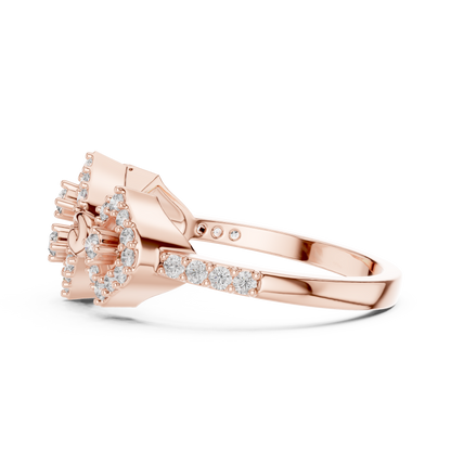 925 Silver Moissanite Art Deco-Inspired Geometric Chevron Tiara Ring 14K Gold Plated