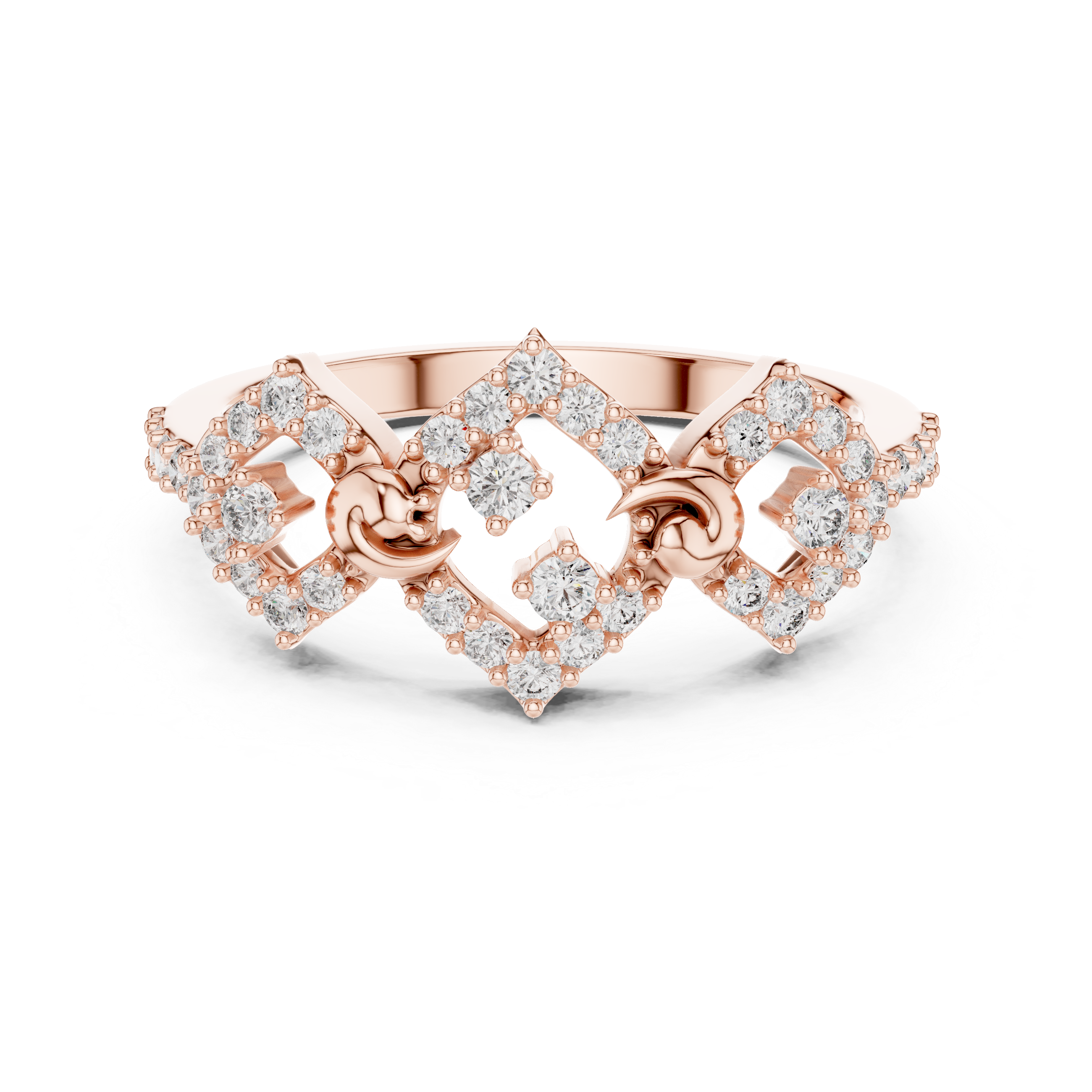 925 Silver Moissanite Art Deco-Inspired Geometric Chevron Tiara Ring 14K Gold Plated