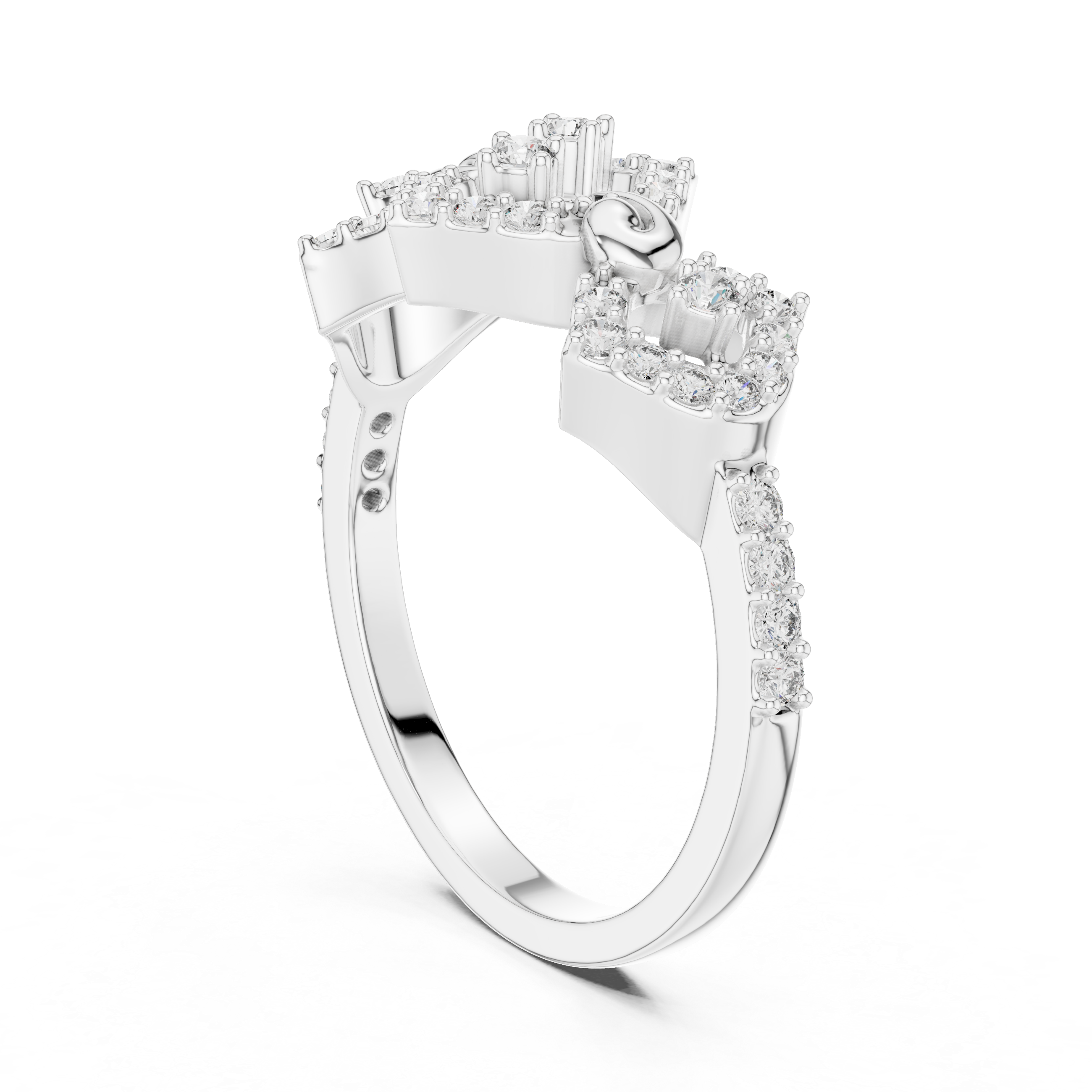 925 Silver Moissanite Art Deco-Inspired Geometric Chevron Tiara Ring 14K Gold Plated