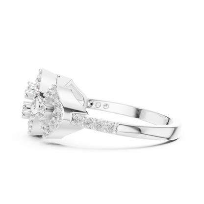925 Silver Moissanite Art Deco-Inspired Geometric Chevron Tiara Ring 14K Gold Plated