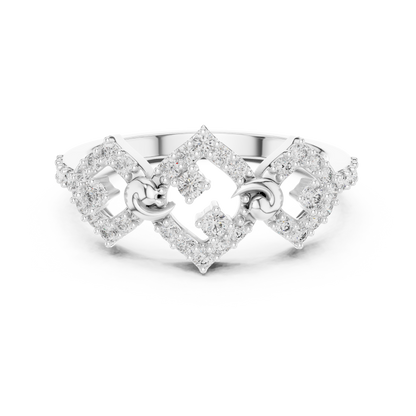 925 Silver Moissanite Art Deco-Inspired Geometric Chevron Tiara Ring 14K Gold Plated