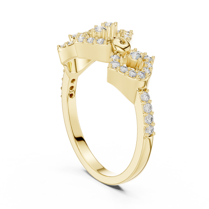 925 Silver Moissanite Art Deco-Inspired Geometric Chevron Tiara Ring 14K Gold Plated