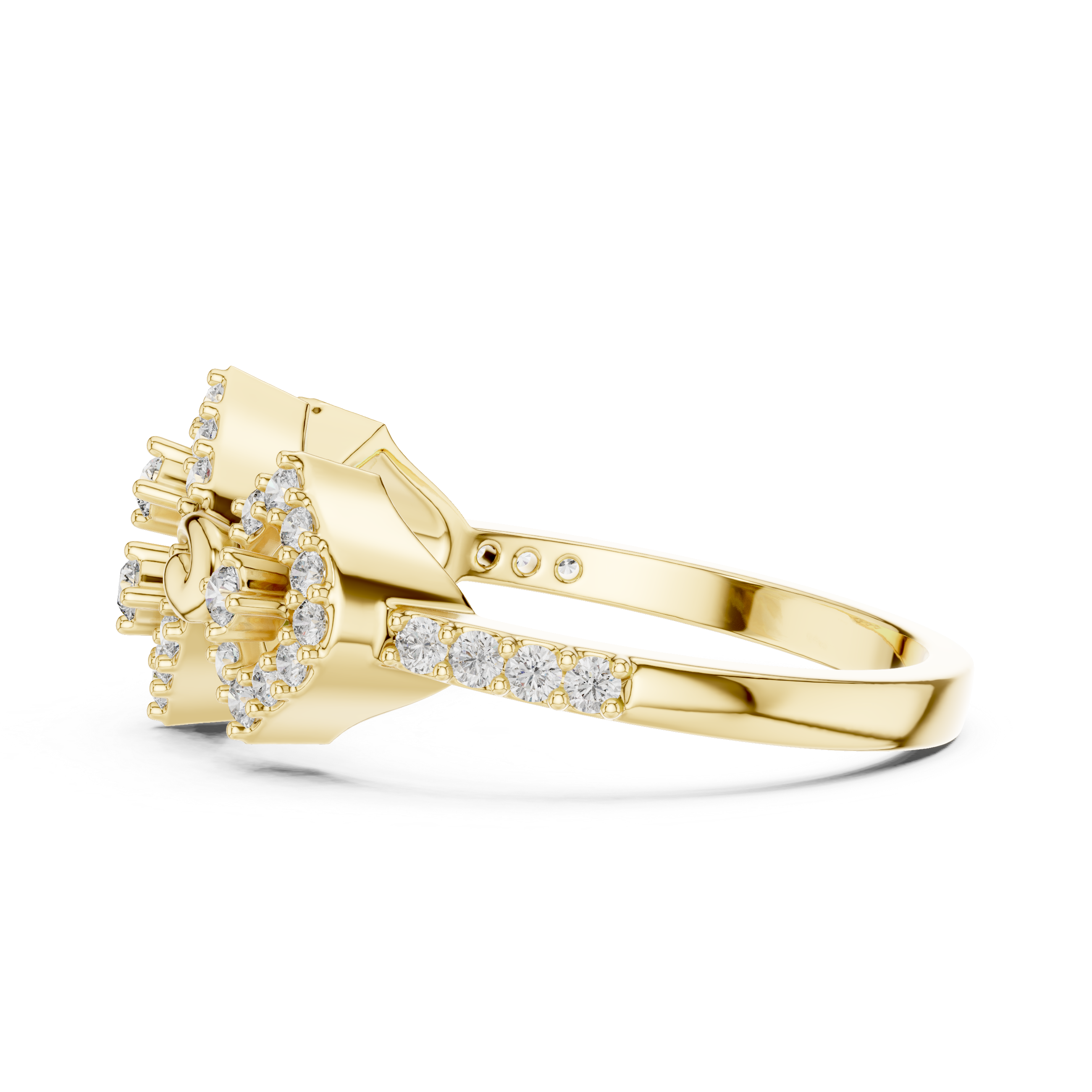 925 Silver Moissanite Art Deco-Inspired Geometric Chevron Tiara Ring 14K Gold Plated
