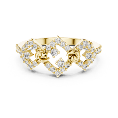 925 Silver Moissanite Art Deco-Inspired Geometric Chevron Tiara Ring 14K Gold Plated