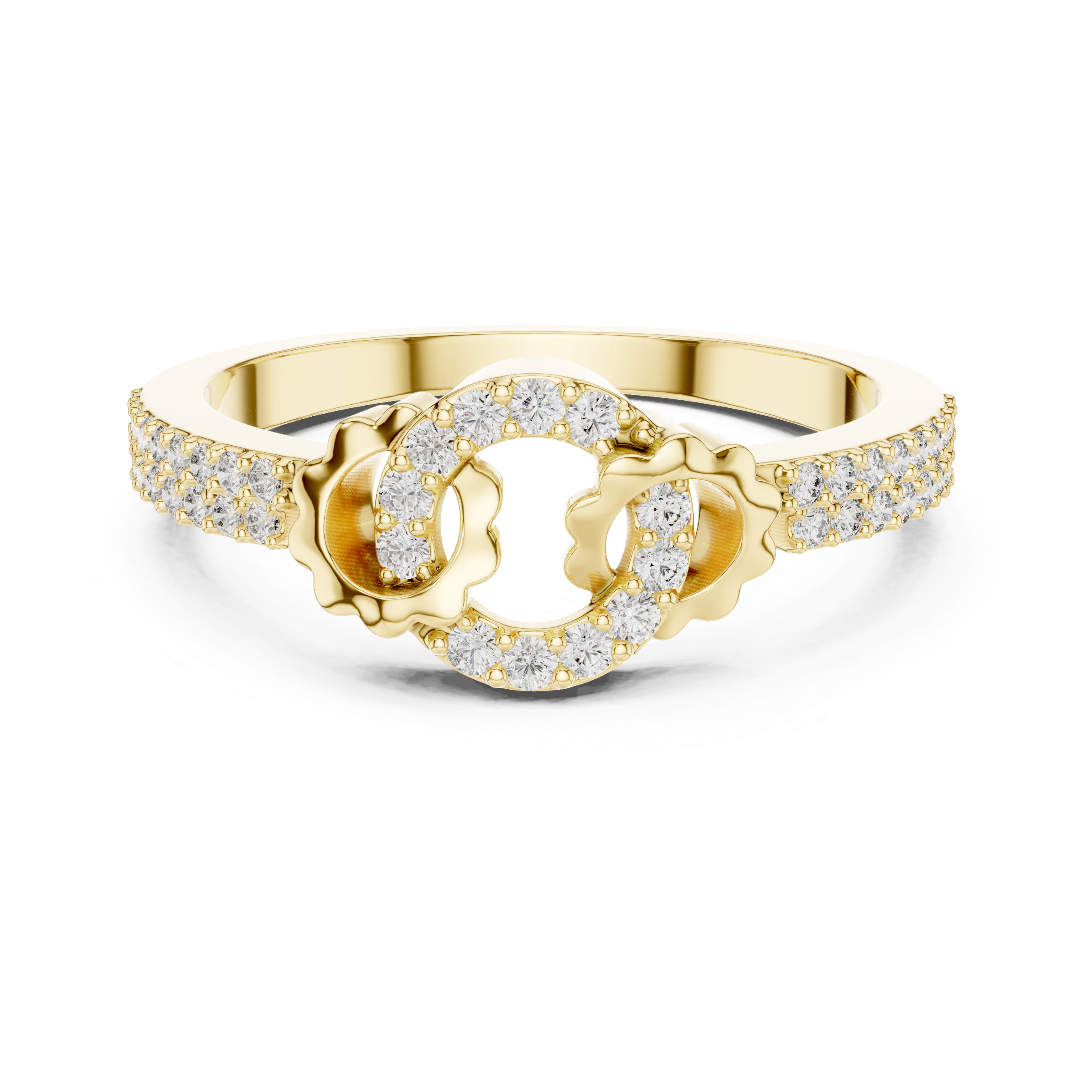 925 Silver Moissanite Contemporary Interlocking Circle Statement Ring 14K Gold Plated