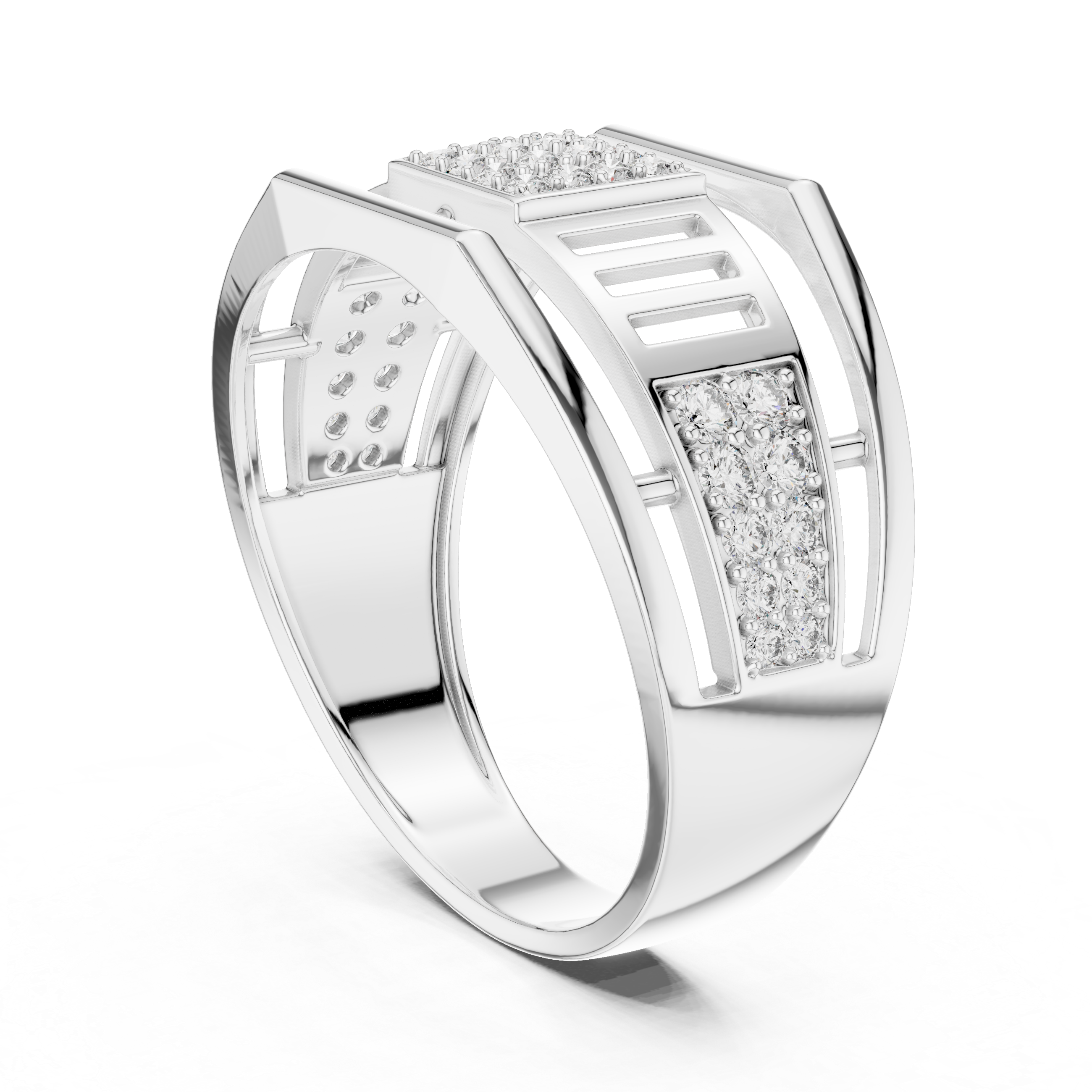 925 Silver Men’s Geometric Moissanite Cluster Band Ring 14k Gold Plated