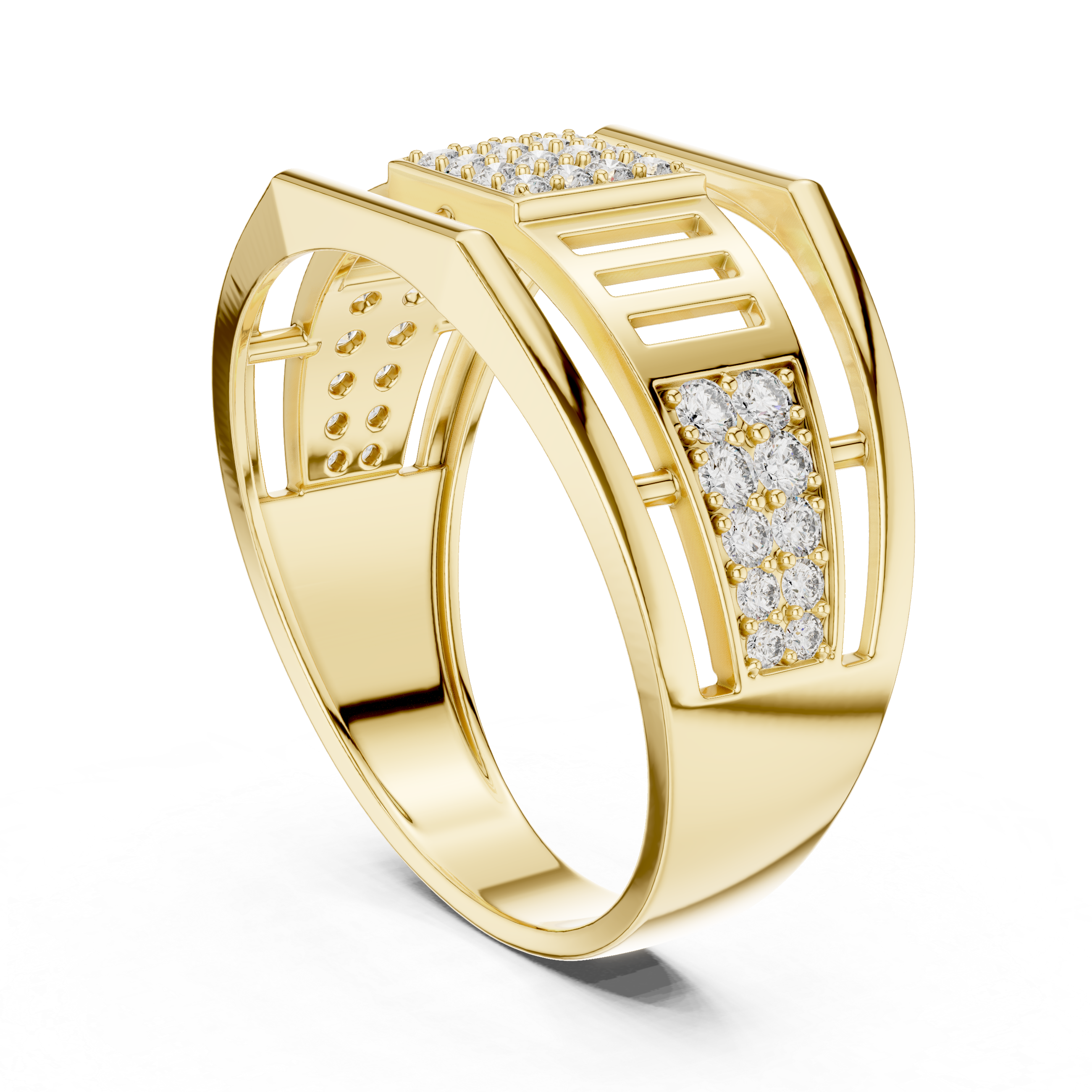 925 Silver Men’s Geometric Moissanite Cluster Band Ring 14k Gold Plated