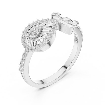 925 Silver Moissanite Vintage-Inspired Asymmetric Paisley Bow Ring 14K Gold Plated
