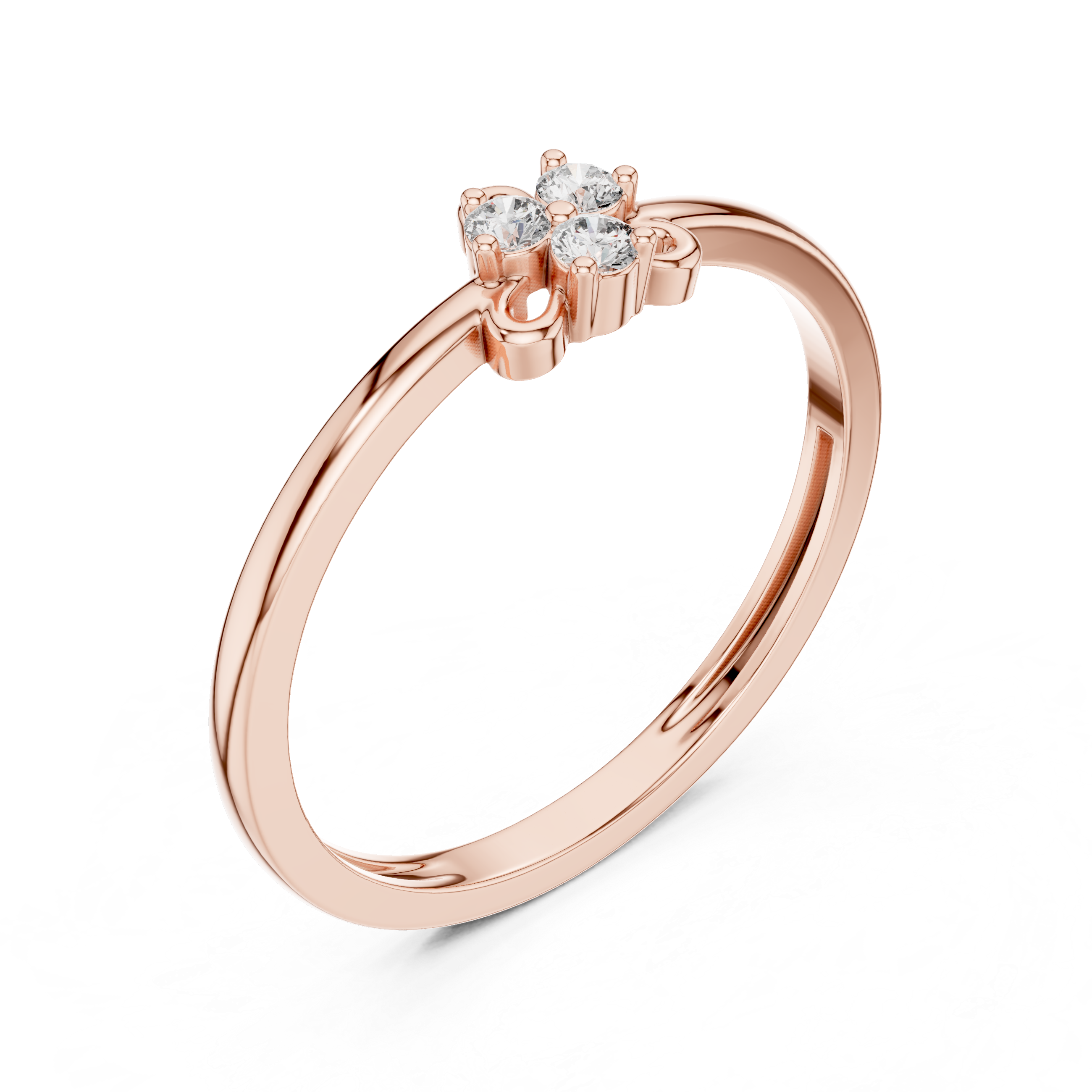 925 Silver Moissanite Dainty Three-Stone Trifolium Cluster Ring 14K Gold Plated