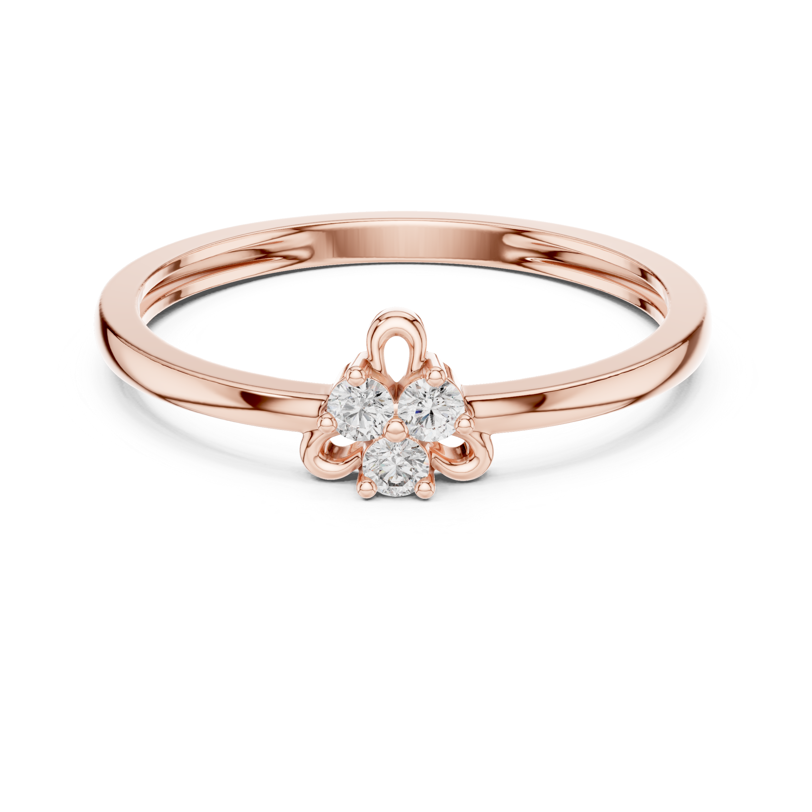 925 Silver Moissanite Dainty Three-Stone Trifolium Cluster Ring 14K Gold Plated