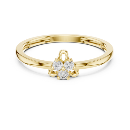 925 Silver Moissanite Dainty Three-Stone Trifolium Cluster Ring 14K Gold Plated