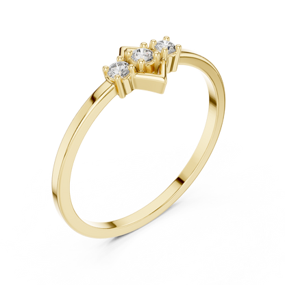 925 Silver Moissanite Three-Stone Chevron Ring 14K Gold Plated