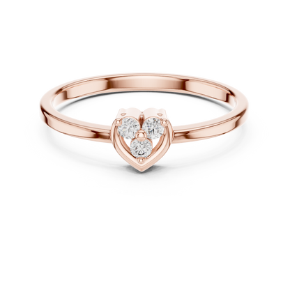 925 Silver Moissanite Three-Stone Heart Cluster Promise Ring 14K Gold Plated