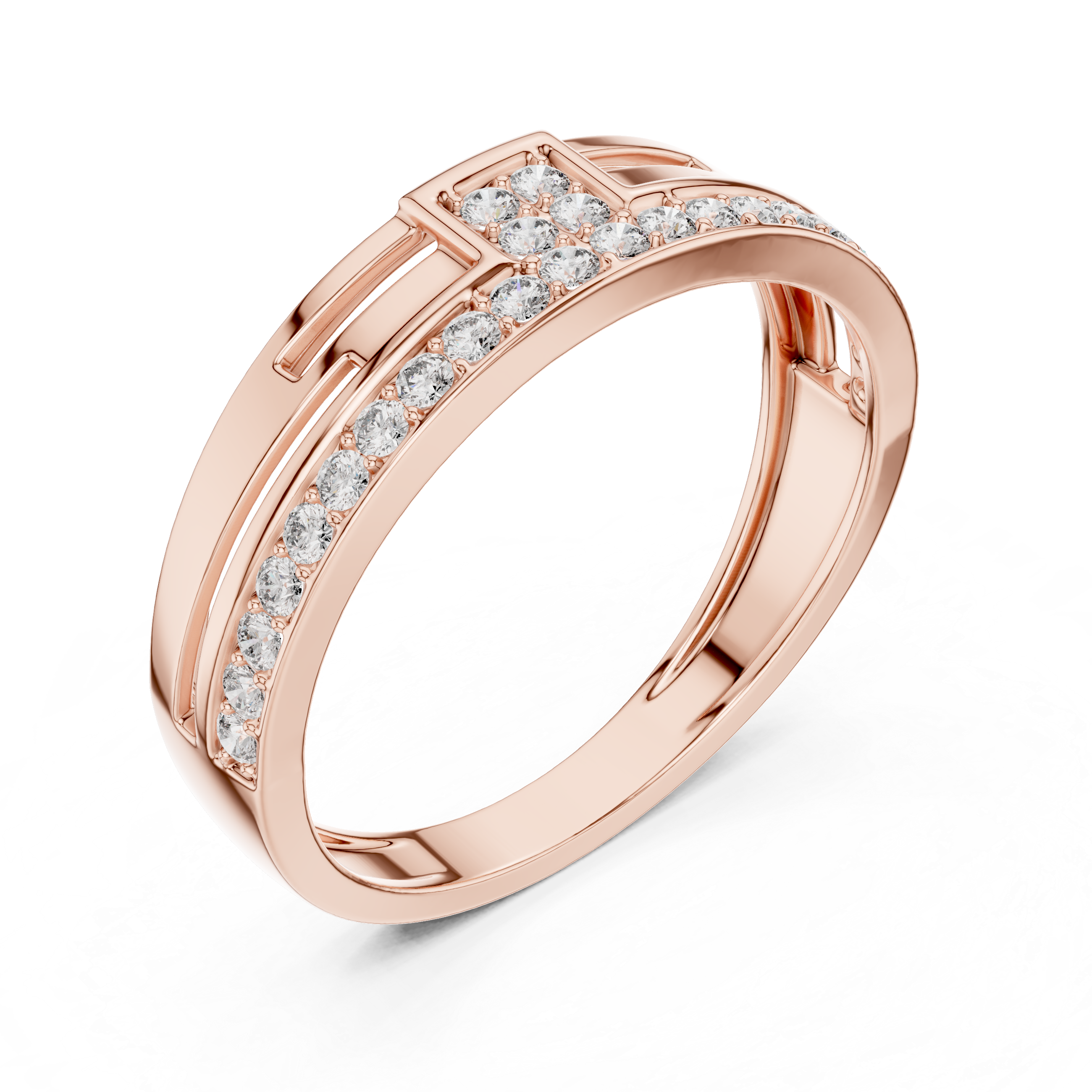 925 Silver Men’s Bridge-Style Pave Band Moissanite Ring 14k Gold Plated