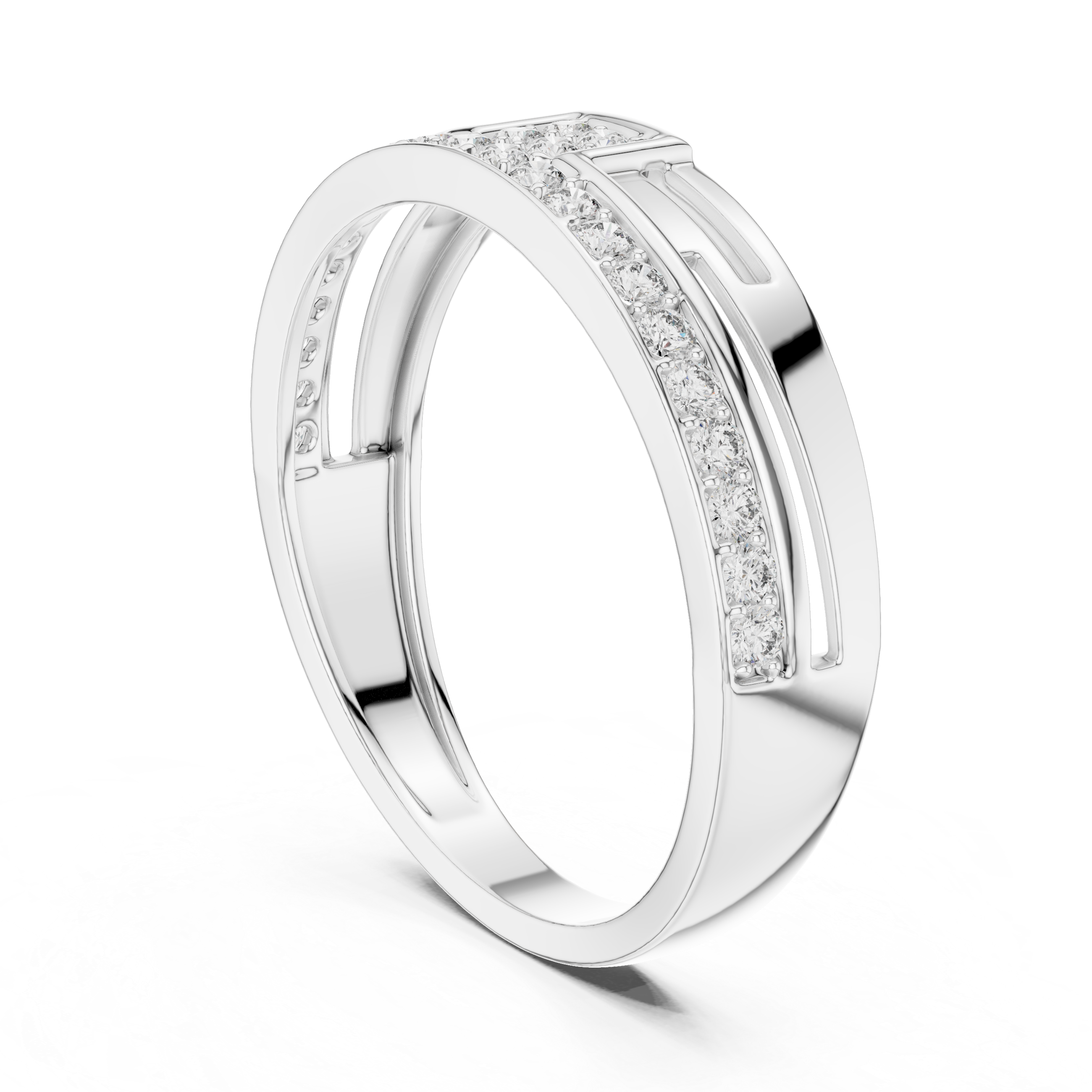925 Silver Men’s Bridge-Style Pave Band Moissanite Ring 14k Gold Plated
