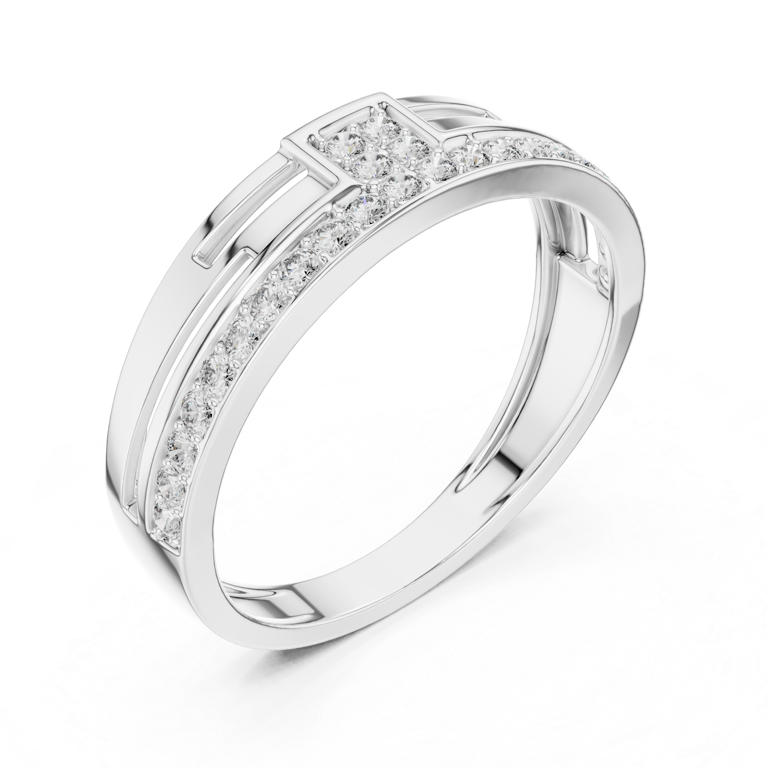 925 Silver Men’s Bridge-Style Pave Band Moissanite Ring 14k Gold Plated