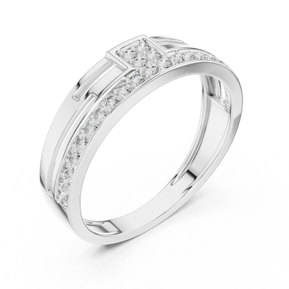 925 Silver Men’s Bridge-Style Pave Band Moissanite Ring 14k Gold Plated
