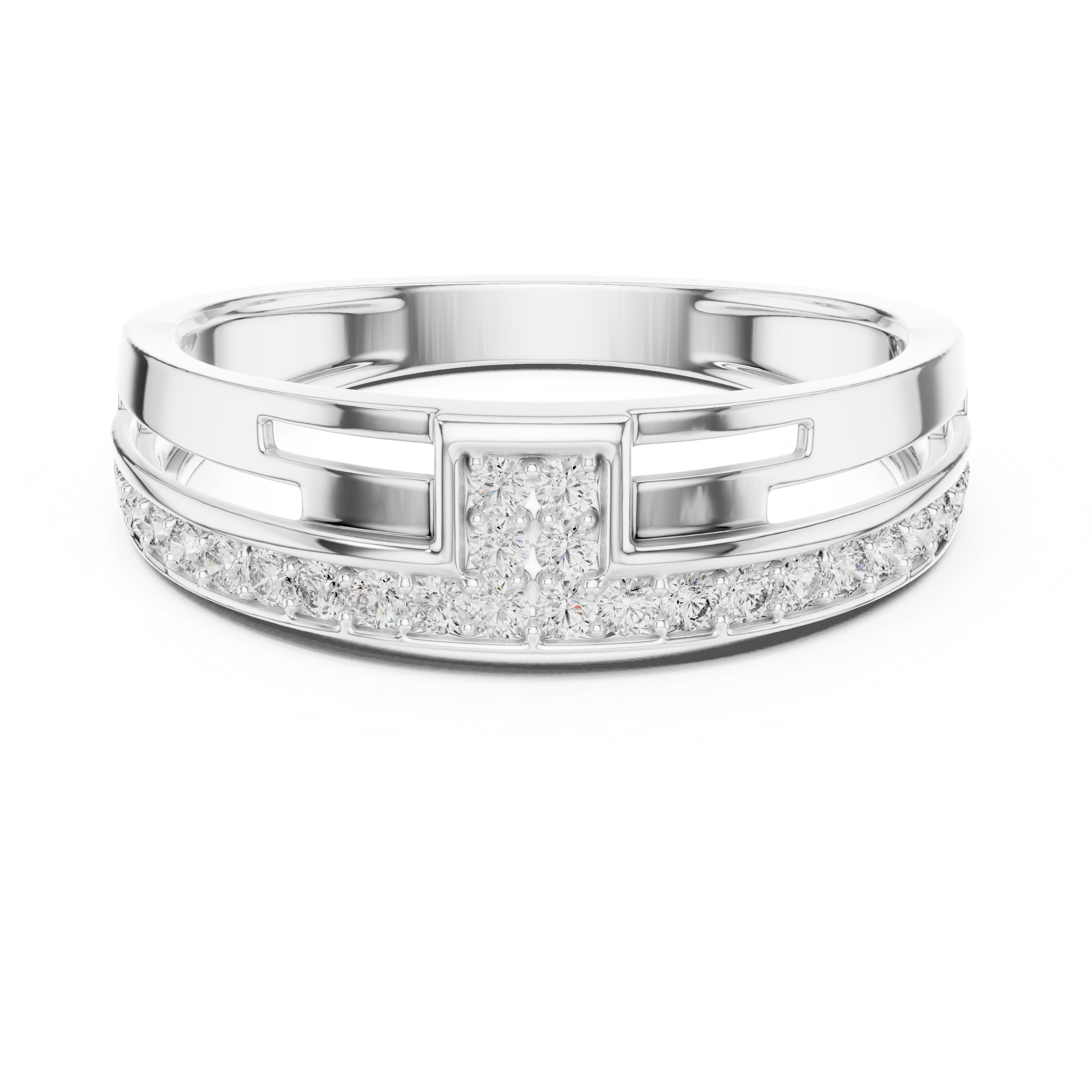 925 Silver Men’s Bridge-Style Pave Band Moissanite Ring 14k Gold Plated