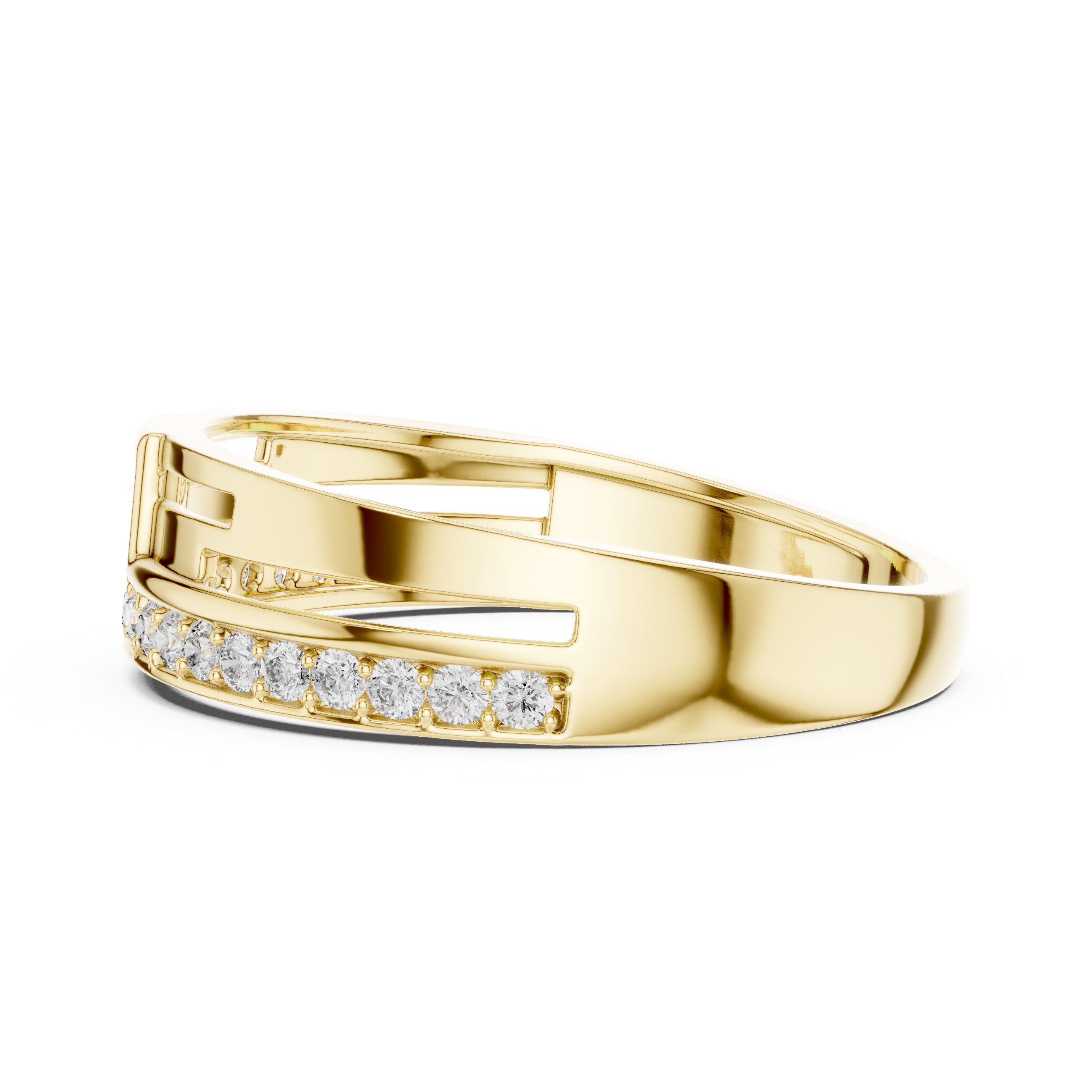 925 Silver Men’s Bridge-Style Pave Band Moissanite Ring 14k Gold Plated