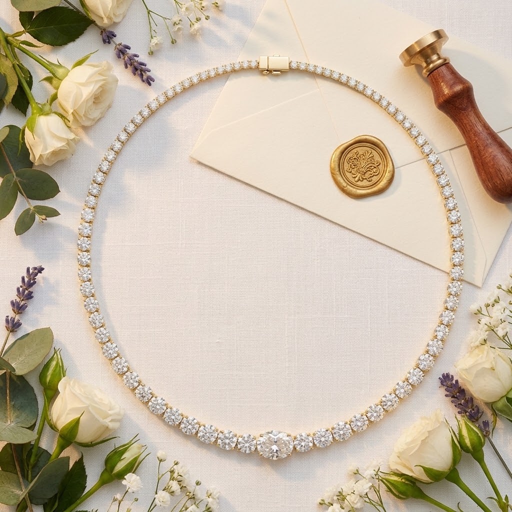 925 Silver Graduated Round-Cut Solitaire Tennis Necklace – 14K Gold Finish
